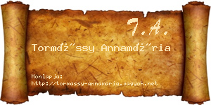 Tormássy Annamária névjegykártya